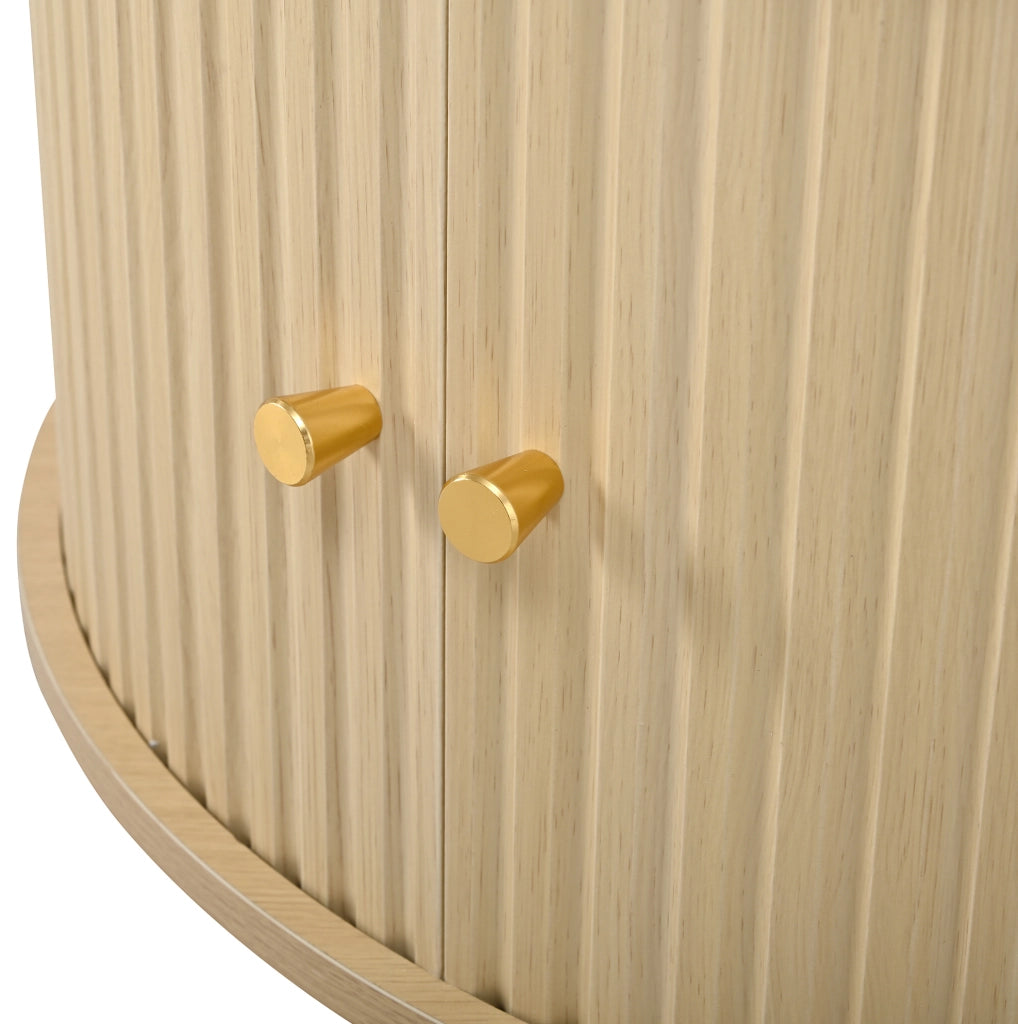Tavolino da salotto rotondo 72x72x38 cm con due ante scorrevoli in MDF naturale