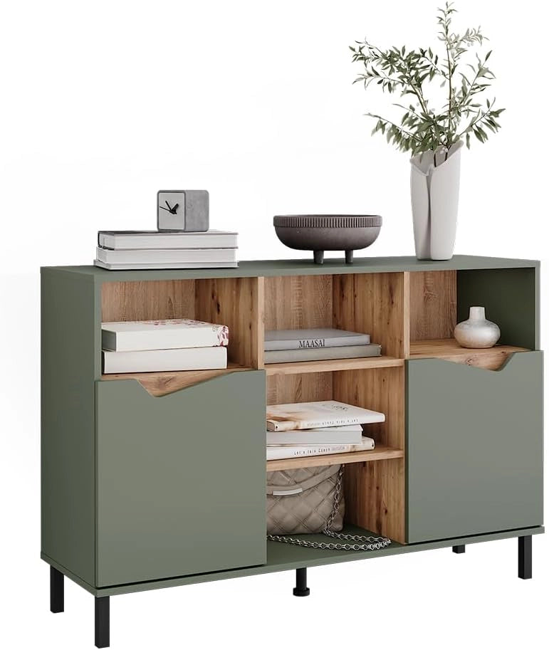 Credenza Marelle, Verde/Artigianale, 120 x 81.3 cm con 2 porte, per la conservazione di abiti, libri o oggetti domestici