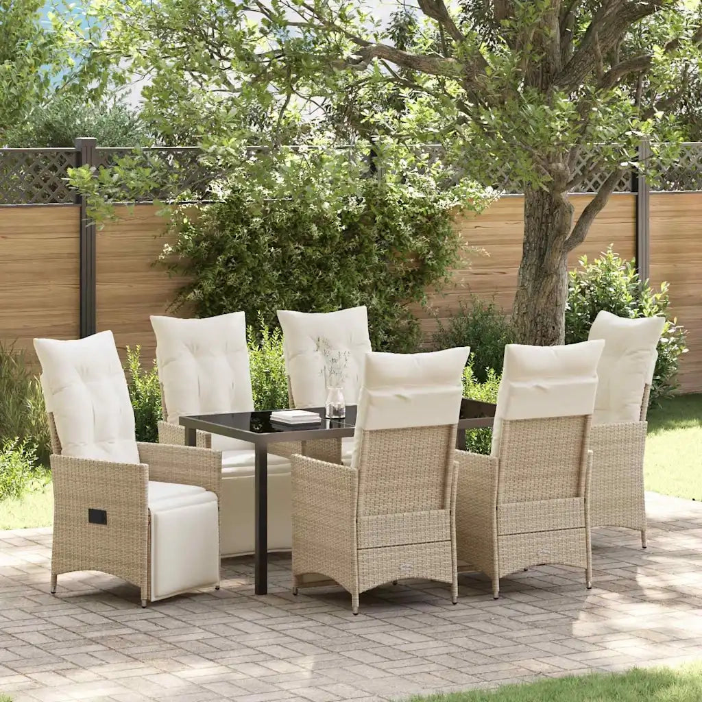 Set da Pranzo per Giardino con cuscino 7 pcs Beige polyrattan