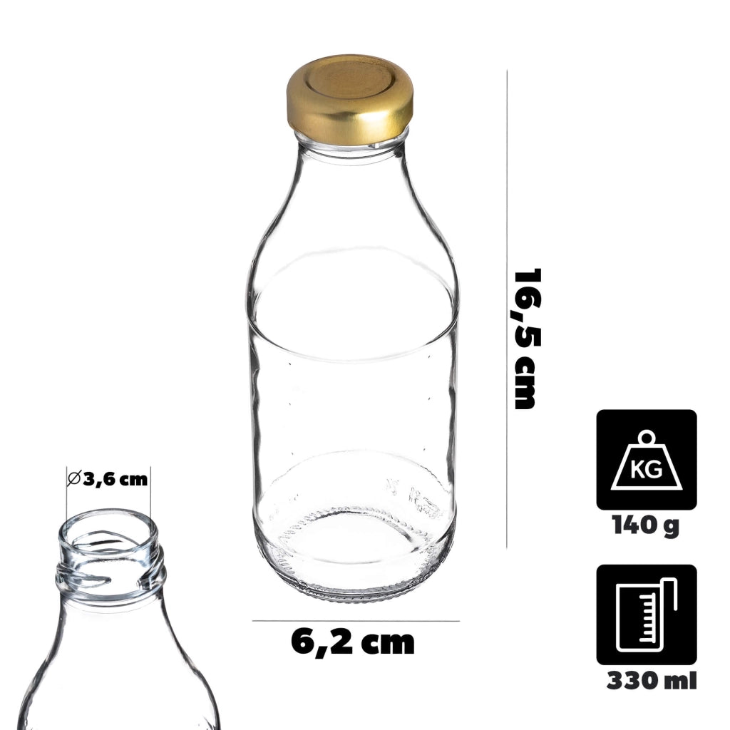 Bottiglia in vetro KADAX da 330 ml, bottiglie per vino, liquori, distillati clandestini, tappi Kubuś (10 pezzi).