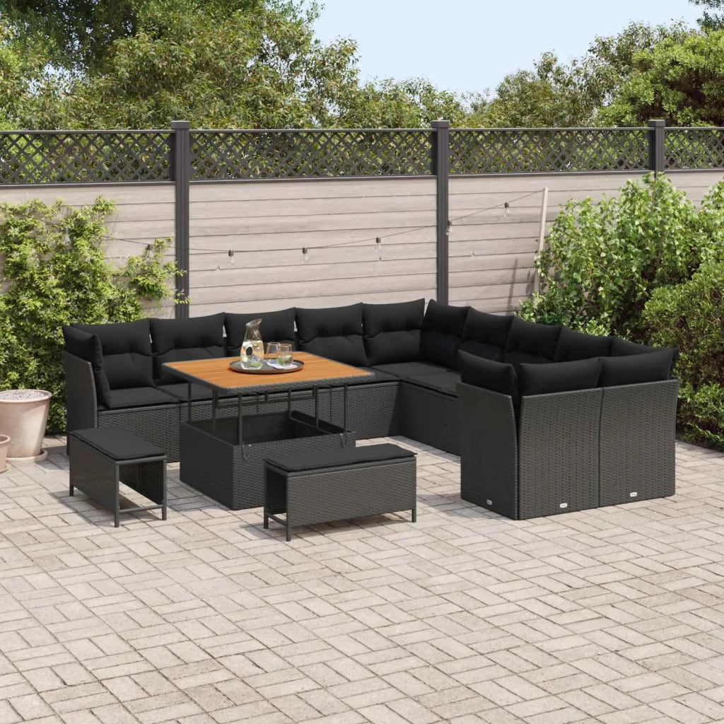 Set Divano da Giardino con cuscino 13 pcs Nero polyrattan 3363484