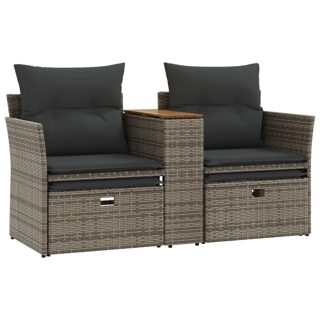 Divano da Giardino 2 Posti con Sgabelli-Sofa da Giardino-Divano da esterno Grigio in Polyrattan 427169