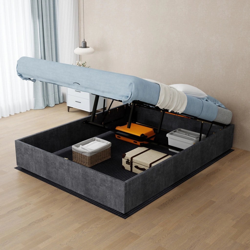 Letto 140x200 cm con struttura robusta in tessuto e metallo grigio