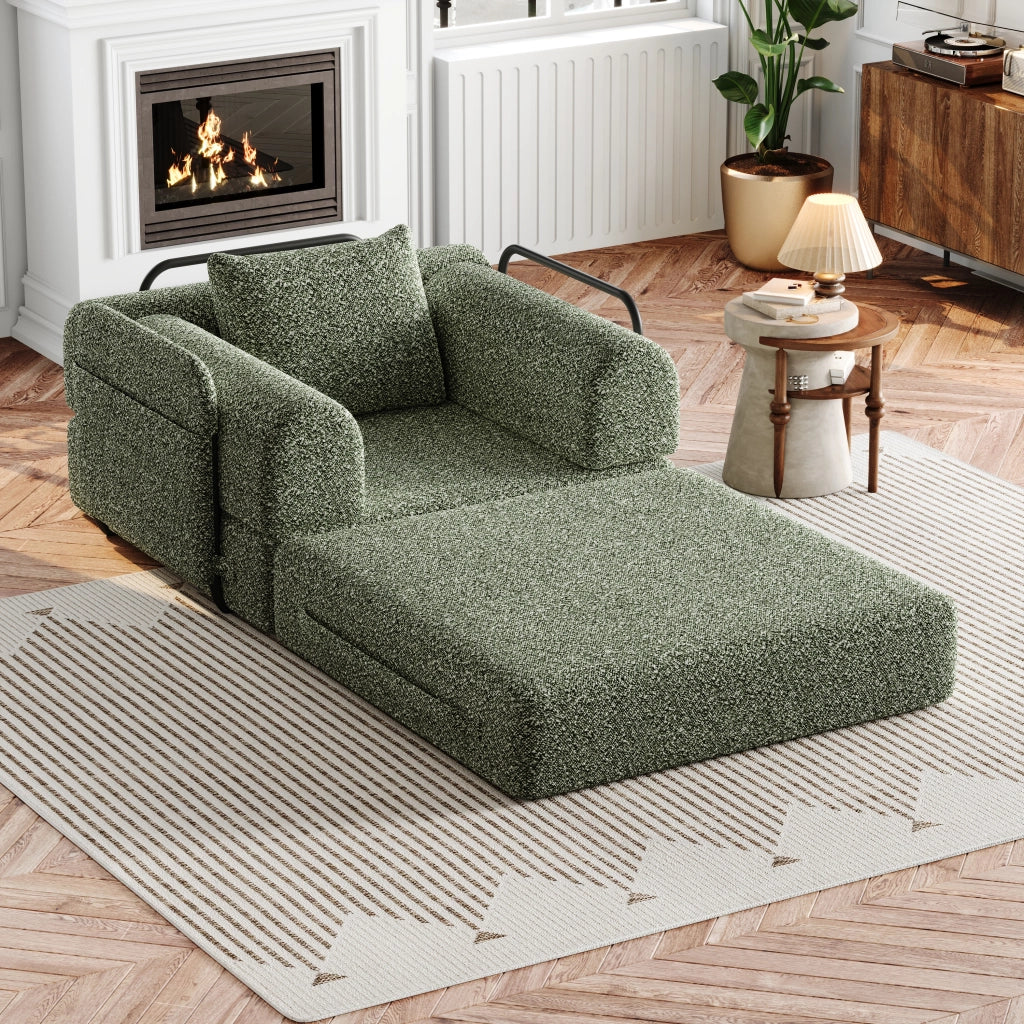 Poltrona letto 2 in 1 con vano portaoggetti in ciniglia verde