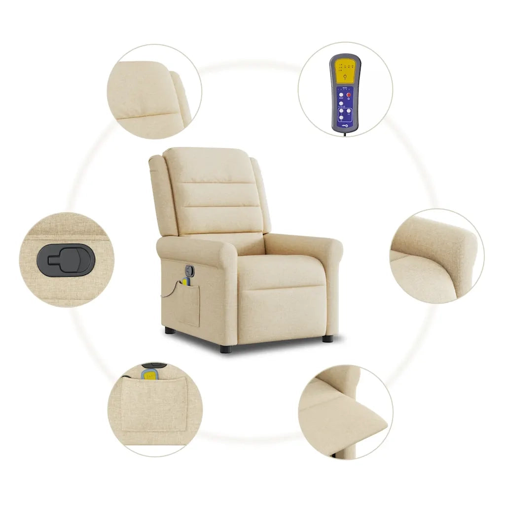 Poltrona Massaggiante | Sedia Relax Reclinabile Crema in Tessuto