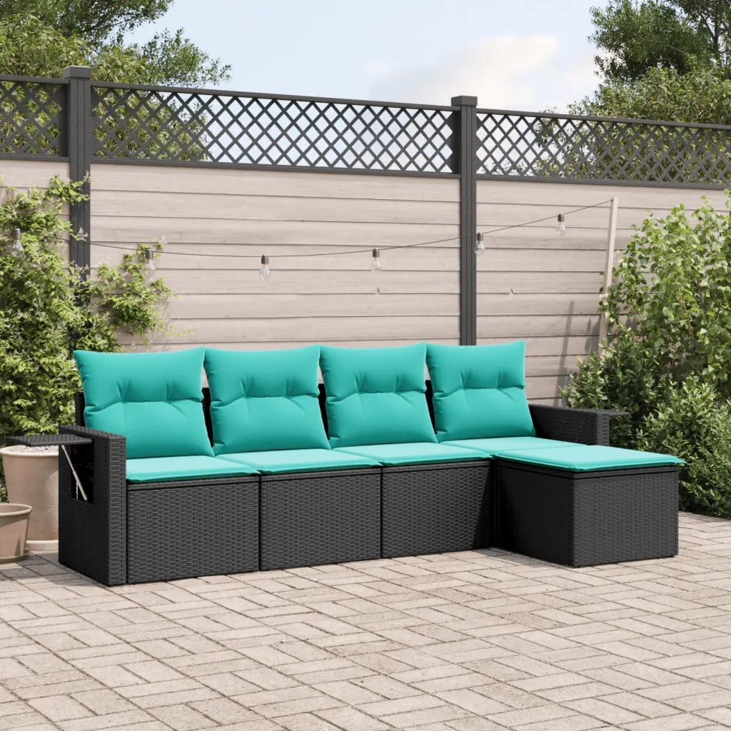 Set Divani da Giardino 5 pz con Cuscini Nero in Polyrattan 3220086