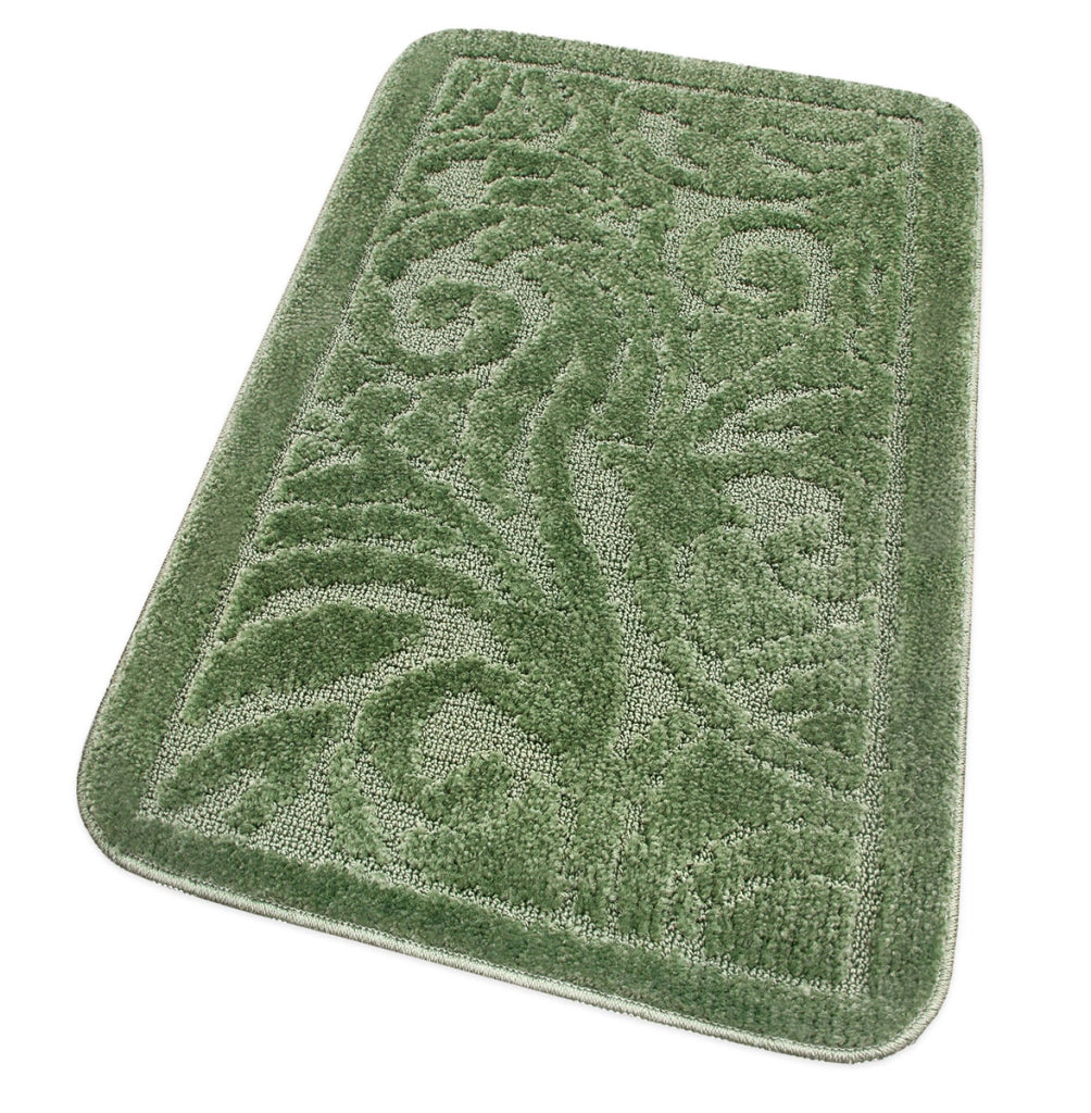 Tappeto Bagno Damascato Scendiletto Camera 50x80 Cm Morbido Assorbente Antiscivolo Verde
