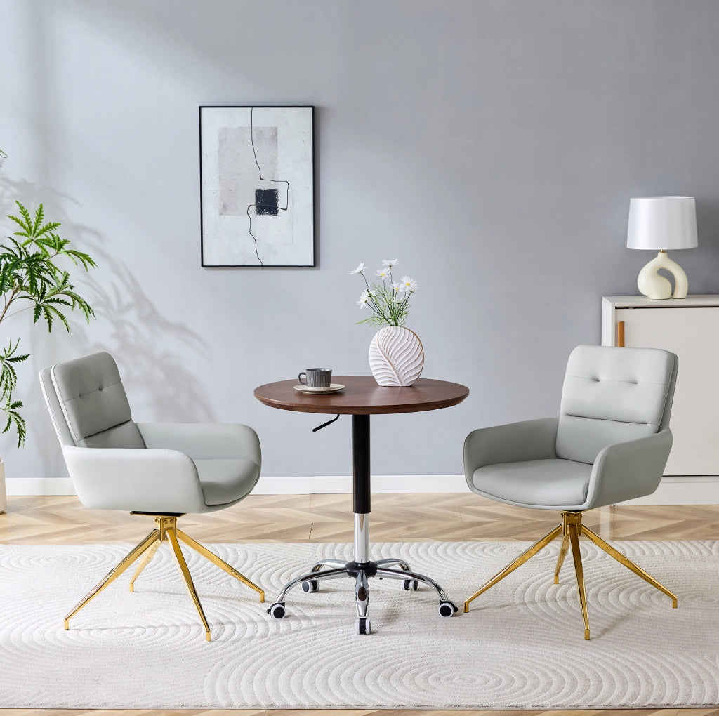 Set di 2 sedie girevoli in PU grigio chiaro e metallo oro