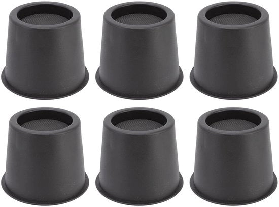 Aumentatori di Mobili Antiscivolo - 6-pack - Ergonomici - Nero - In Plastica - Adatti a Letti, Sedie, Armadi