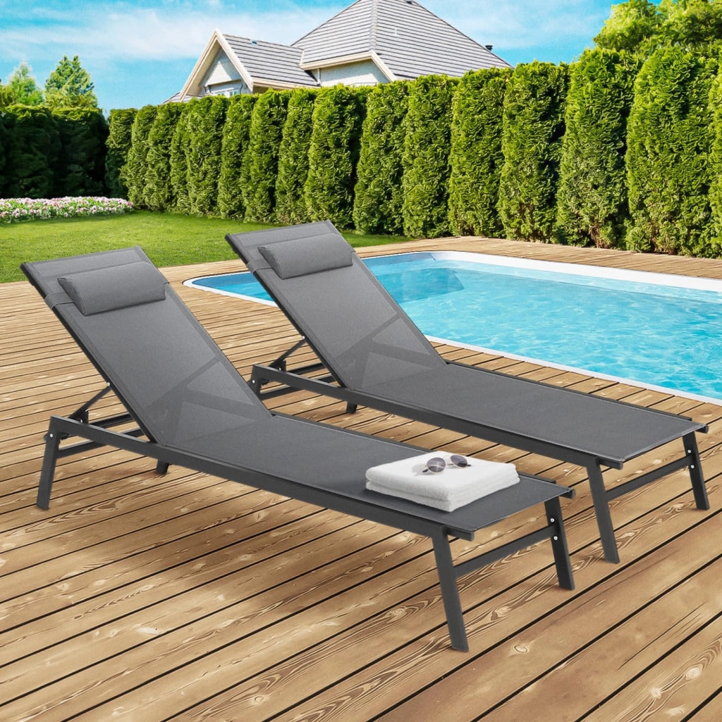 Set di 2 lettini da Giardino reclinabili in Alluminio Sintra Grigio Antracite e Nero