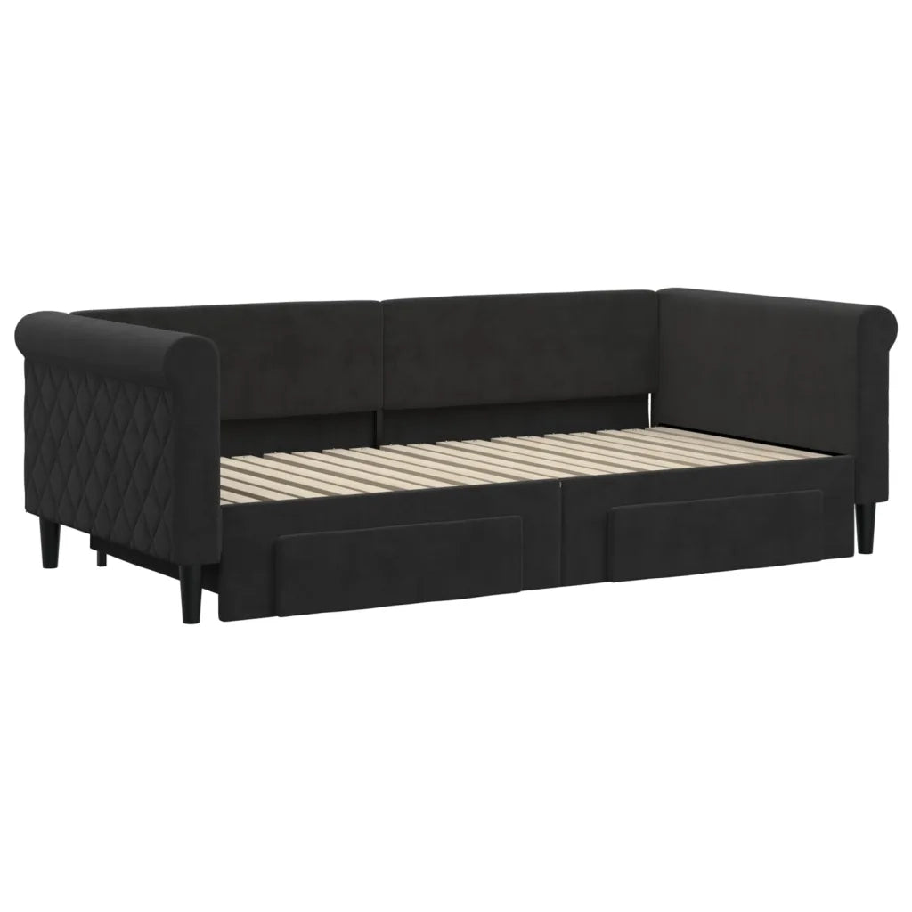 Divano Letto Estraibile con Cassetti-Sofa Letto-Daybed Nero 90x190 cm in Velluto 873032