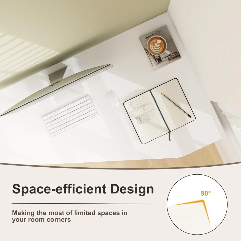 Scrivania per computer a forma di L, 120 x 60 x 75 cm, scrivania ad angolo con cassetti e ripiani aperti, design salvaspazio, tavolo ad angolo per camera da letto, ufficio (bianco)