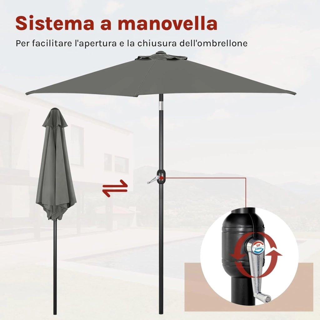 WOLTU Ombrellone da Giardino, Ombrellone da Spiaggia Grande con Manovella, Ombrellone da Esterno, Protezione UV per Terrazza, Mare, Piscina