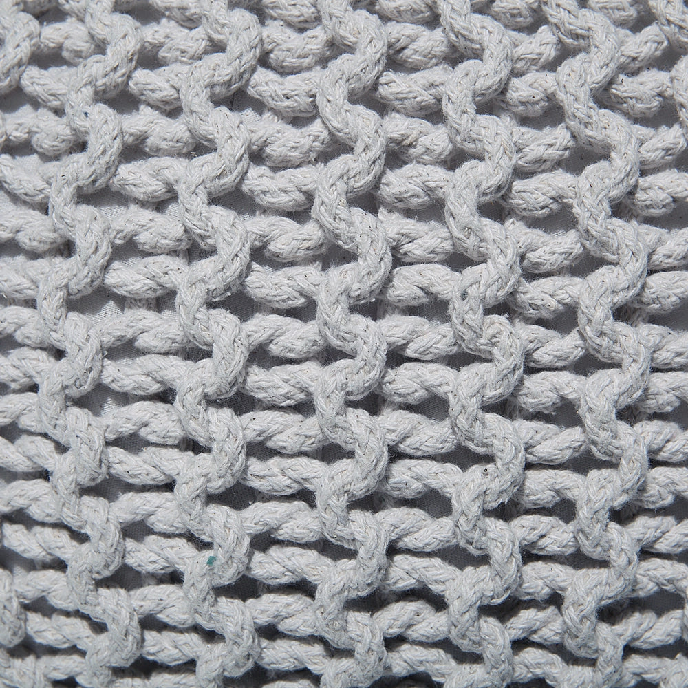 Pouf ottomana grigio chiaro in cotone lavorato a maglia perline EPS riempimento rotondo piccolo poggiapiedi 50 x 35 cm