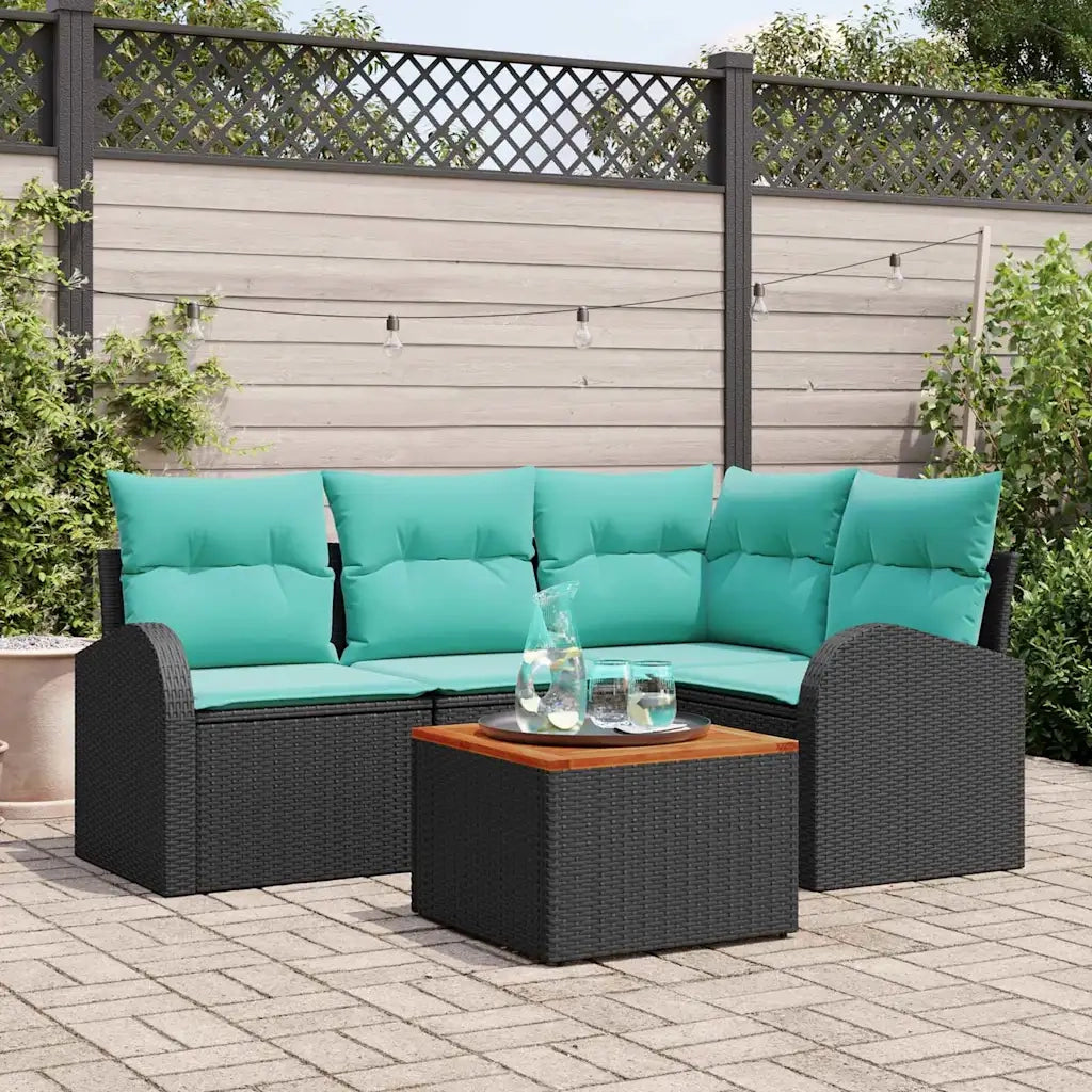 Set Divano da Giardino 5 pcs Nero e Turchese polyrattan 3356247