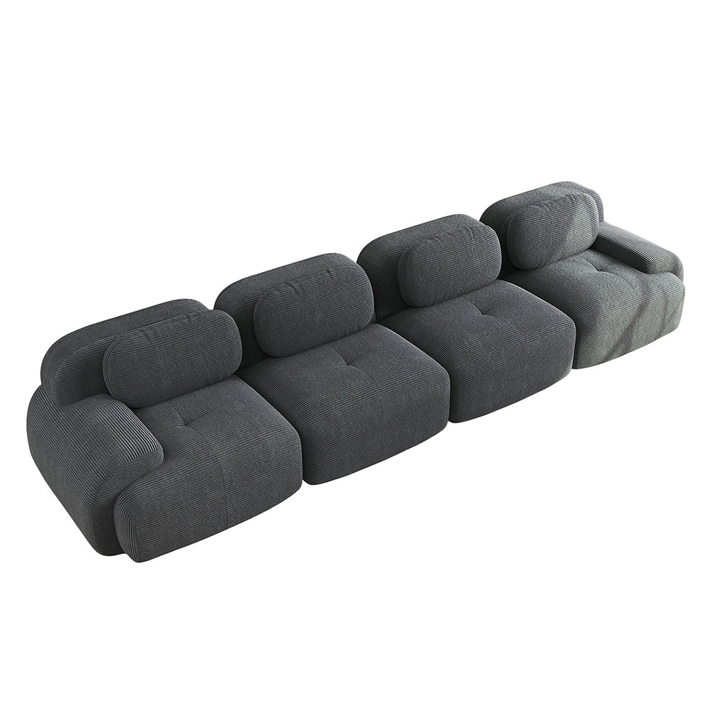 Divano 4 posti in velluto - Xylo - Imbottitura 32D, sottovuoto, modulabile, adatto animali, grigio