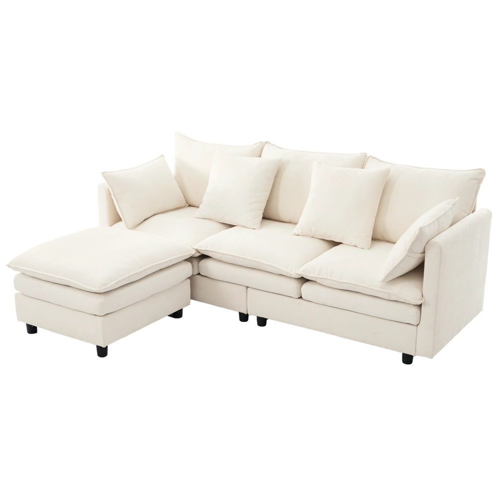 Divano angolare 3 posti - con chaise longue mobile e 4 cuscini - in chenille beige