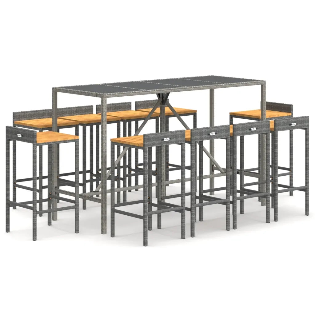 Set Bar Giardino 11pz Grigio Polyrattan e Legno Massello Acaciacod mxl 126410