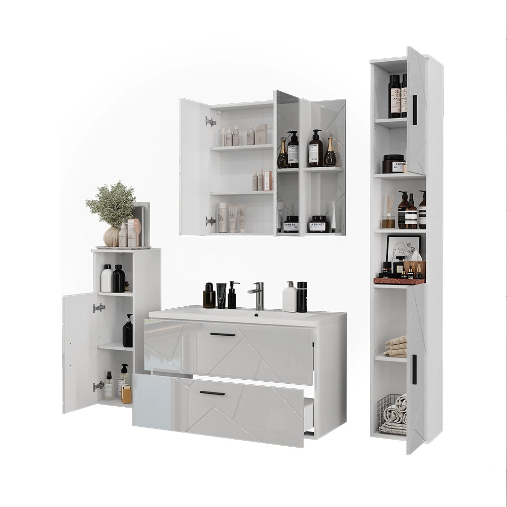 Vicco Set di mobili da bagno Bianco/bianco lucido 5 parti