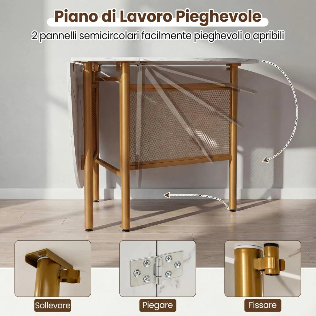 Tavolo da Pranzo Pieghevole per 6-8 Persone, Tavolo Consolle Estensibile Salvaspazio con Ali Ribaltabili con Ganbe in Metallo per Cucina e Soggiorno, 150 x 80 x 76 cm (Bianco)