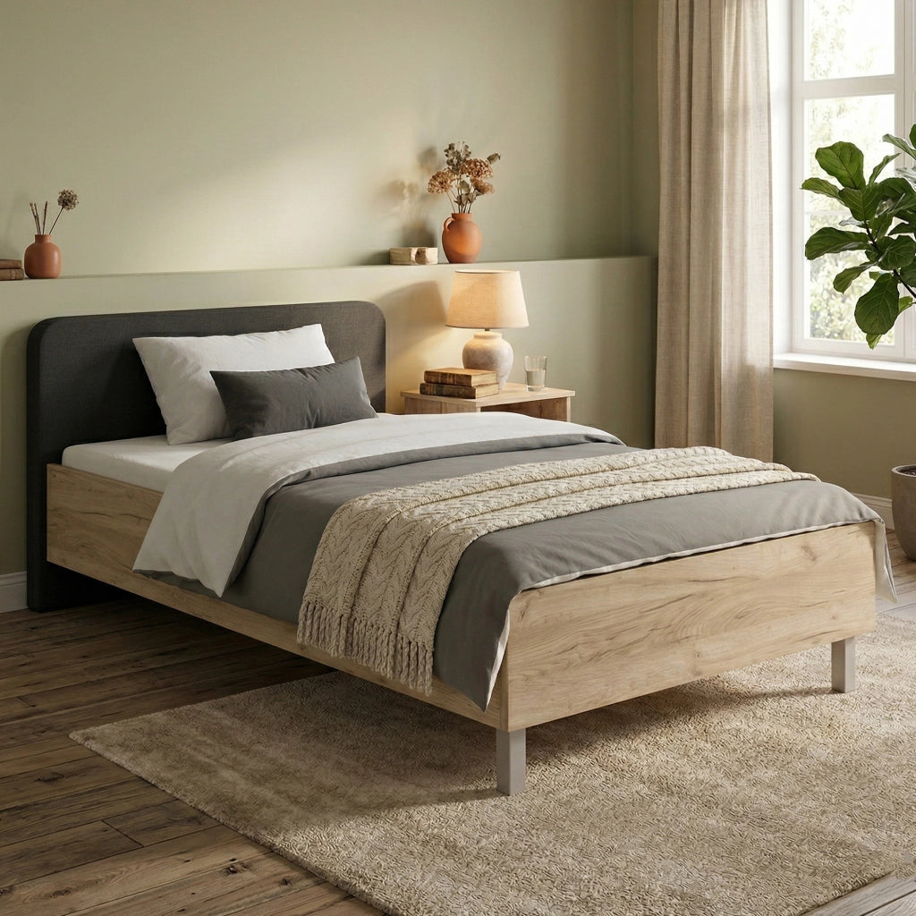 Norcia, Letto Piazza e Mezza Dimensione Materasso 120x200 cm, Marrone Rovere Grigio