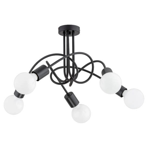 Plafoniera industriale LUPO 5 luci E27 nera metallo Alfa
