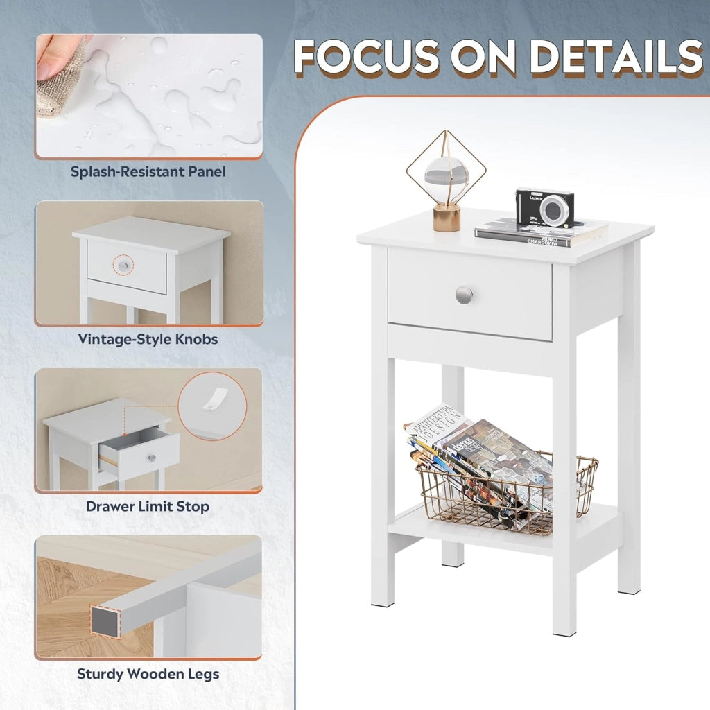 Comodino in legno con cassetto e ripiano ¨C zephmum ¨C Bianco
