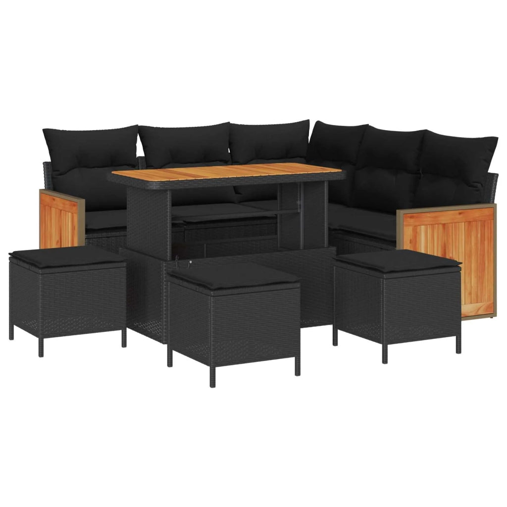 Set Divano da Giardino con cuscino 9 pcs Nero polyrattan