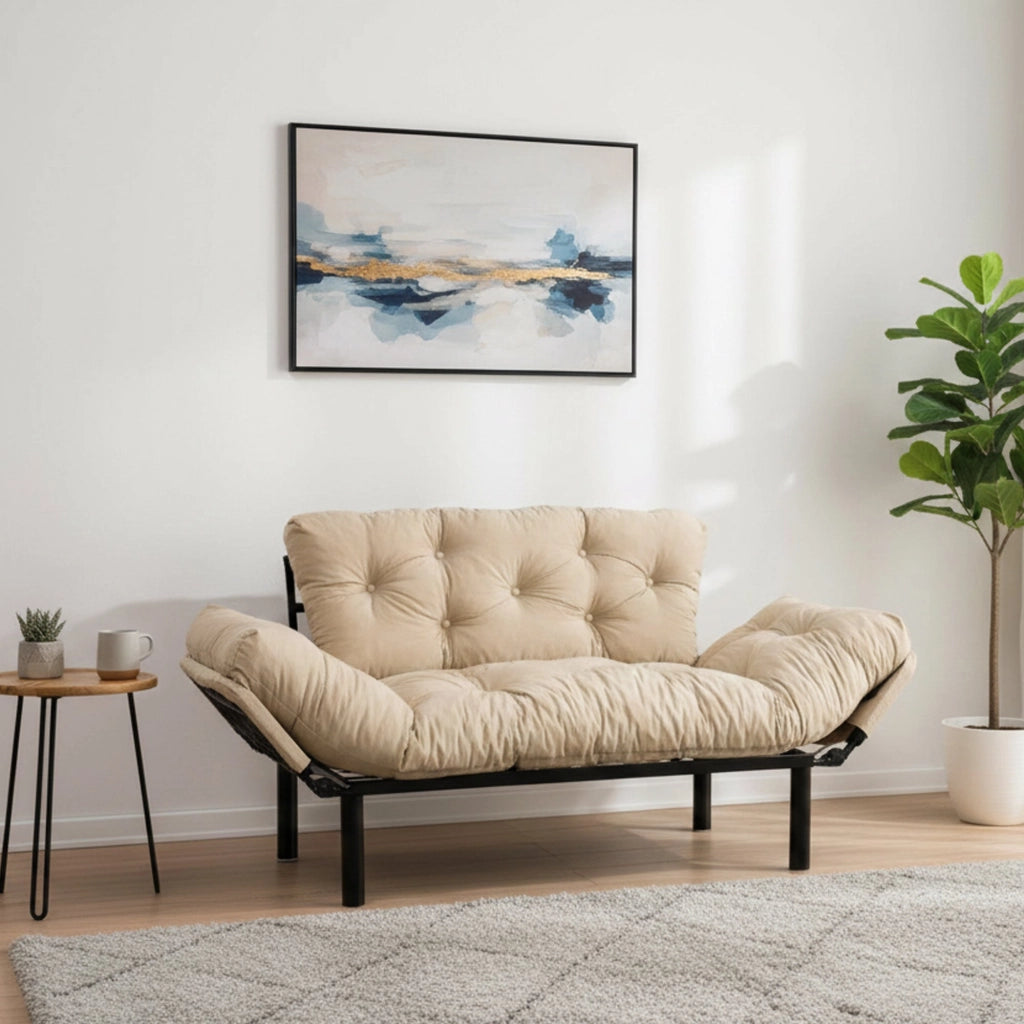 Guchol, Divano Letto 2 Posti Contenitore, 155x70 cm Bianco Crema