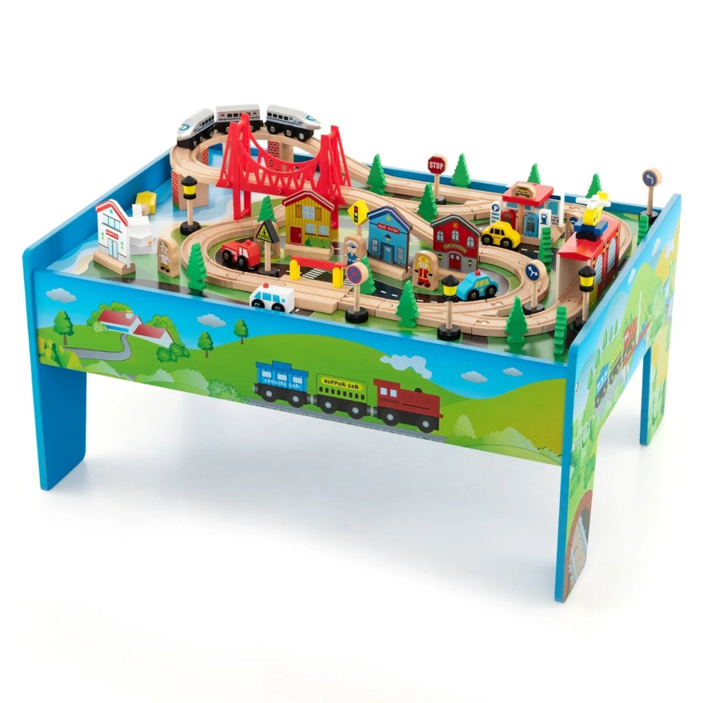 Set di giocattoli per trenino e tavolo 82,5 x 60 x 40 cm lotto di 80 pezzi piano reversibile atmosfera colorata in MDF legno massello 20_0020960