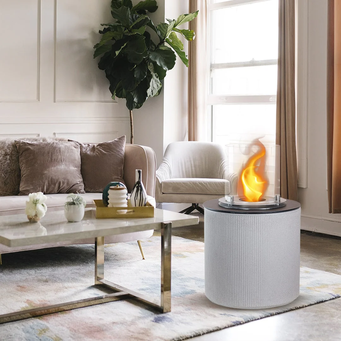 Camino a Bioetanolo Braciere da Pavimento Ø36xh56 cm per Interno ed Esterno Modigliani Corda Beige