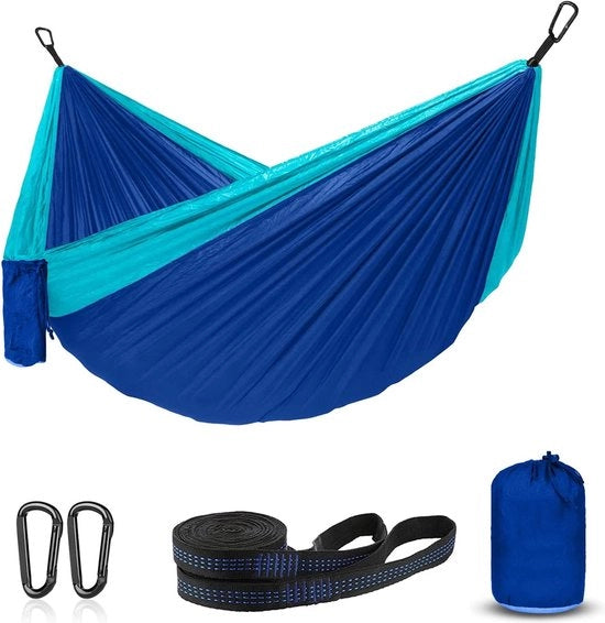 Hangmat Ultralight con Tasche di Sospensione, Oasi di Relax Ultralight Respirabile Parachute Hangmat per Campeggio all'Aperto, Giardino e Spiaggia - Capacità di Carico di 204 kg (Grigio/Blu)
