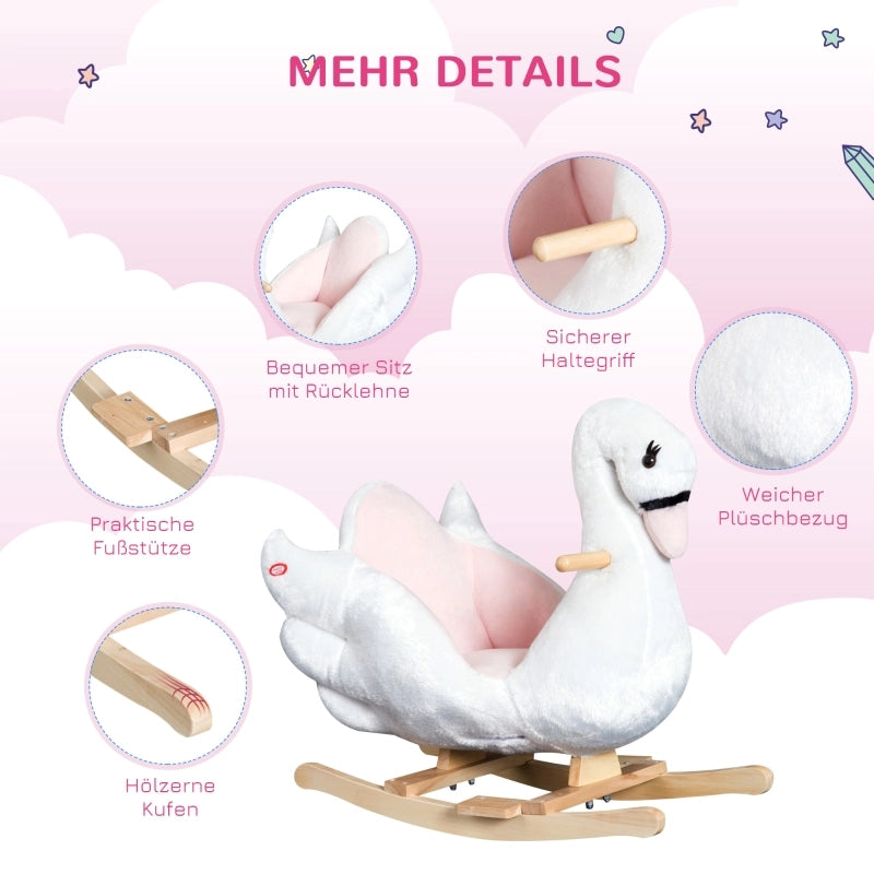 Cavallo a dondolo per bambini, rosa e bianco, morbido animale a dondolo, giocattolo per la cameretta dei bambini, 60x32x55 cm