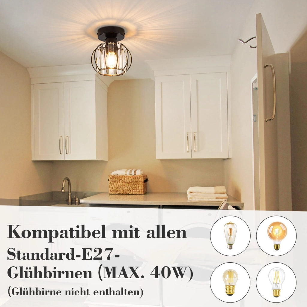 ZMH Lampada da soffitto plafoniera moderna cristallo nero E27 illuminazione elegante vintage per interni