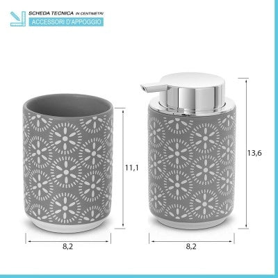 Set accessori bagno da appoggio 4 pezzi in ceramica grigio  Circus