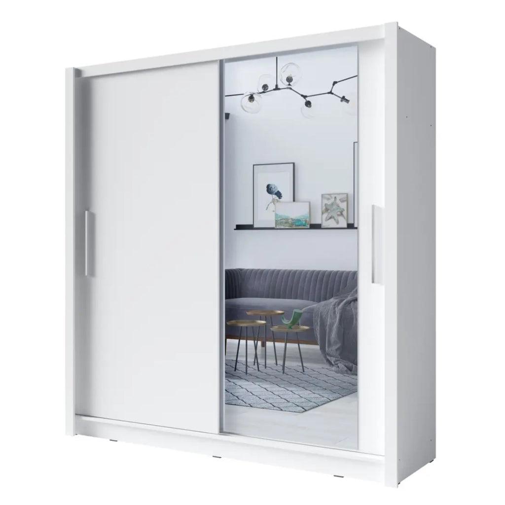 Armadio con 2 porte scorrevoli e specchio - 155 cm - bianco - collezione OZZULA