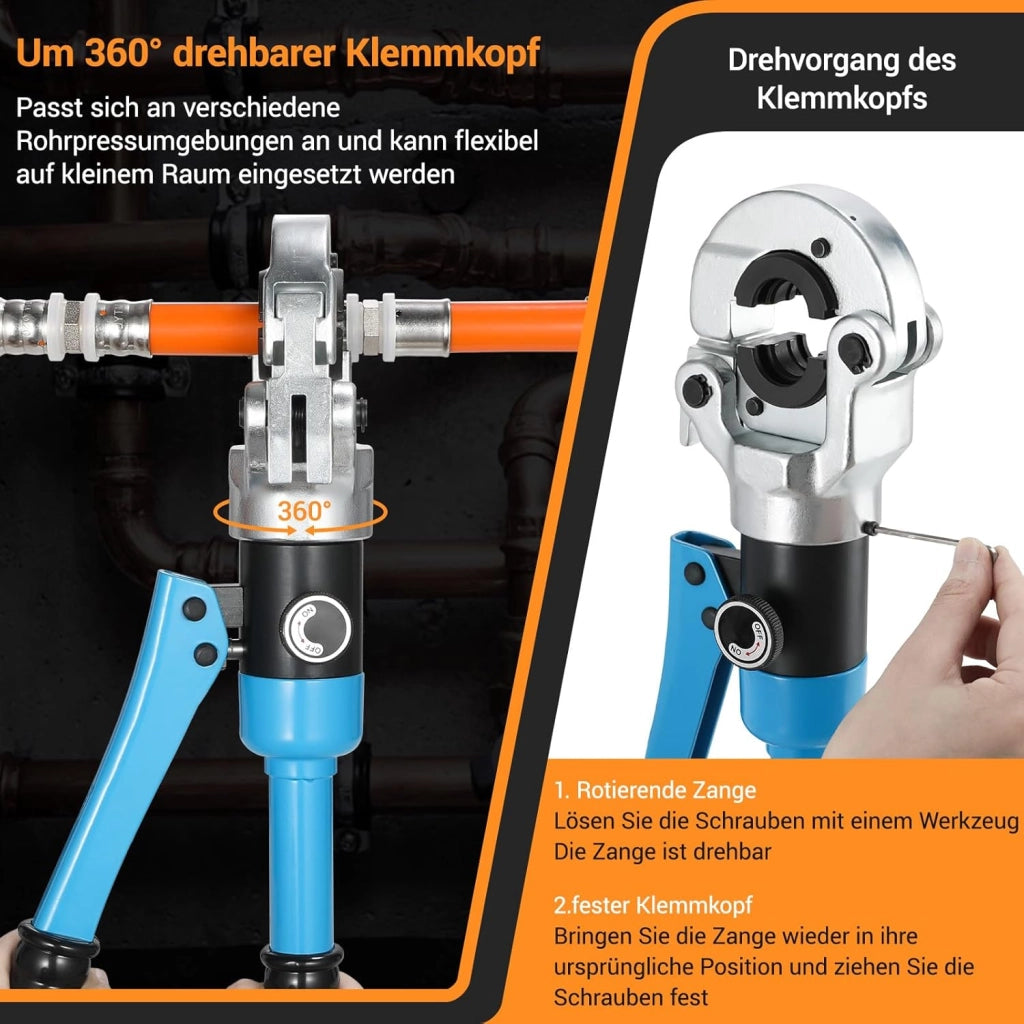 Pressatrice Multistrato,Crimpatrice Multistrato,Pinza Crimpatrice Idraulica con Testa Rotante a 360°,Tubo Composito Press pinza per tubo plastica e alluminio,Pinza per Serra Multistrato TH16-20-26-32