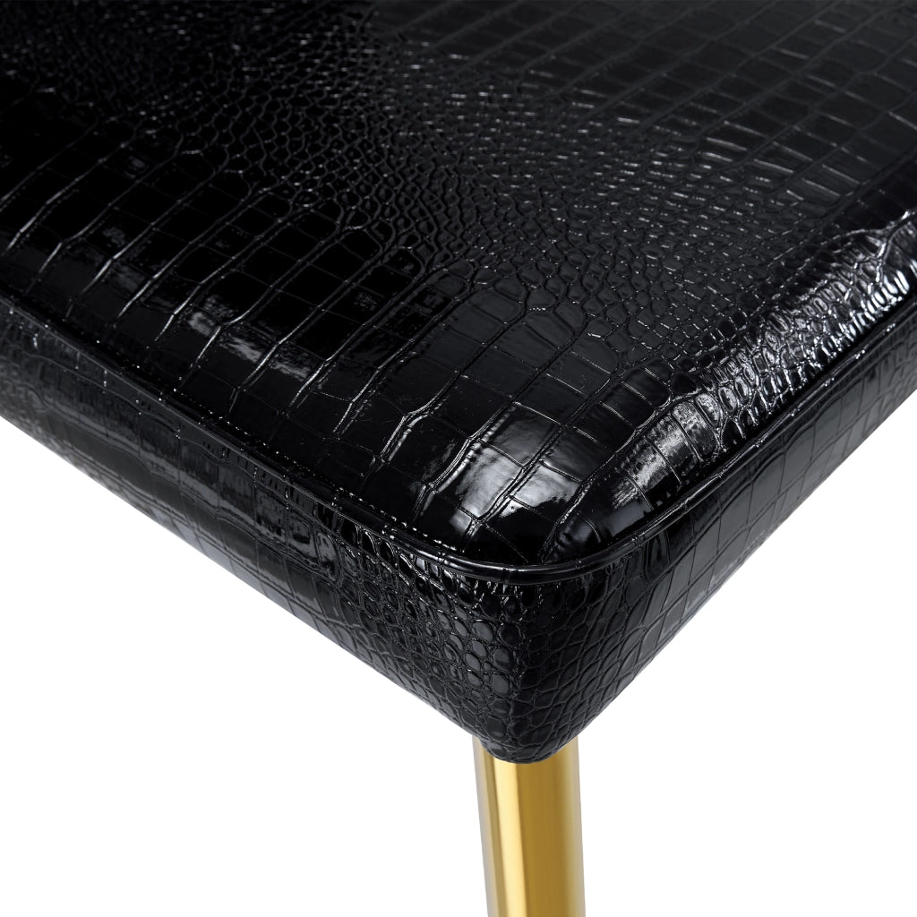 Sedia da pranzo set da 2 con Seduta imbottita, Gambe in metallo, Piedini regolabili, PVC Nero e Oro