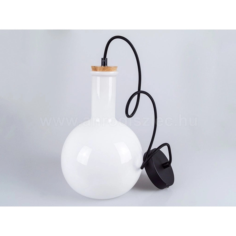 Trade Shop - Lampadario Pendente Lampada A Sospensione In Legno E Vetro Bianco Chiaro Rotondo -