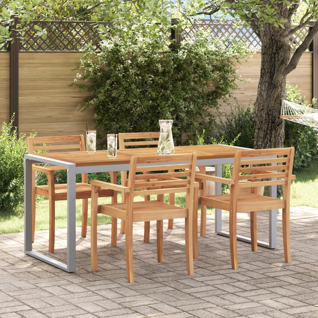 Tavolo da pranzo all'aperto  Grigio 180x90x75 cm Acciaio e Legno Massello di Acacia