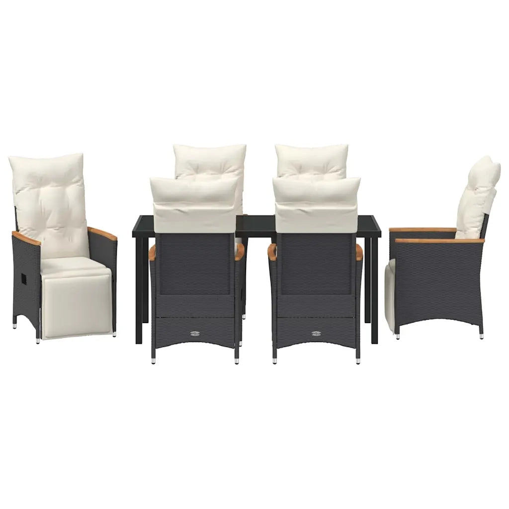 Set da Pranzo per Giardino con cuscino 7 pcs Nero polyrattan 3379615