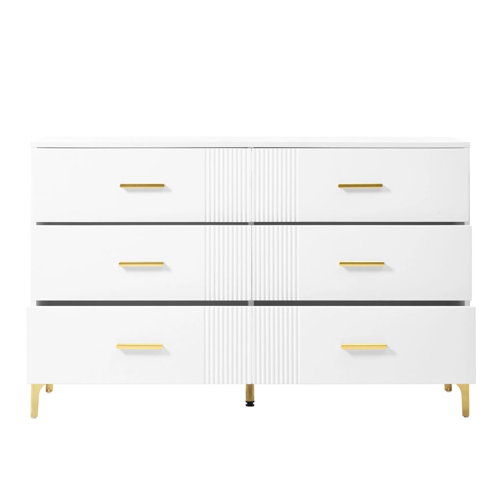 Com¨° moderno bianco con 6 cassetti, struttura in MDF, design rigato, 120 x 40 x 76 cm