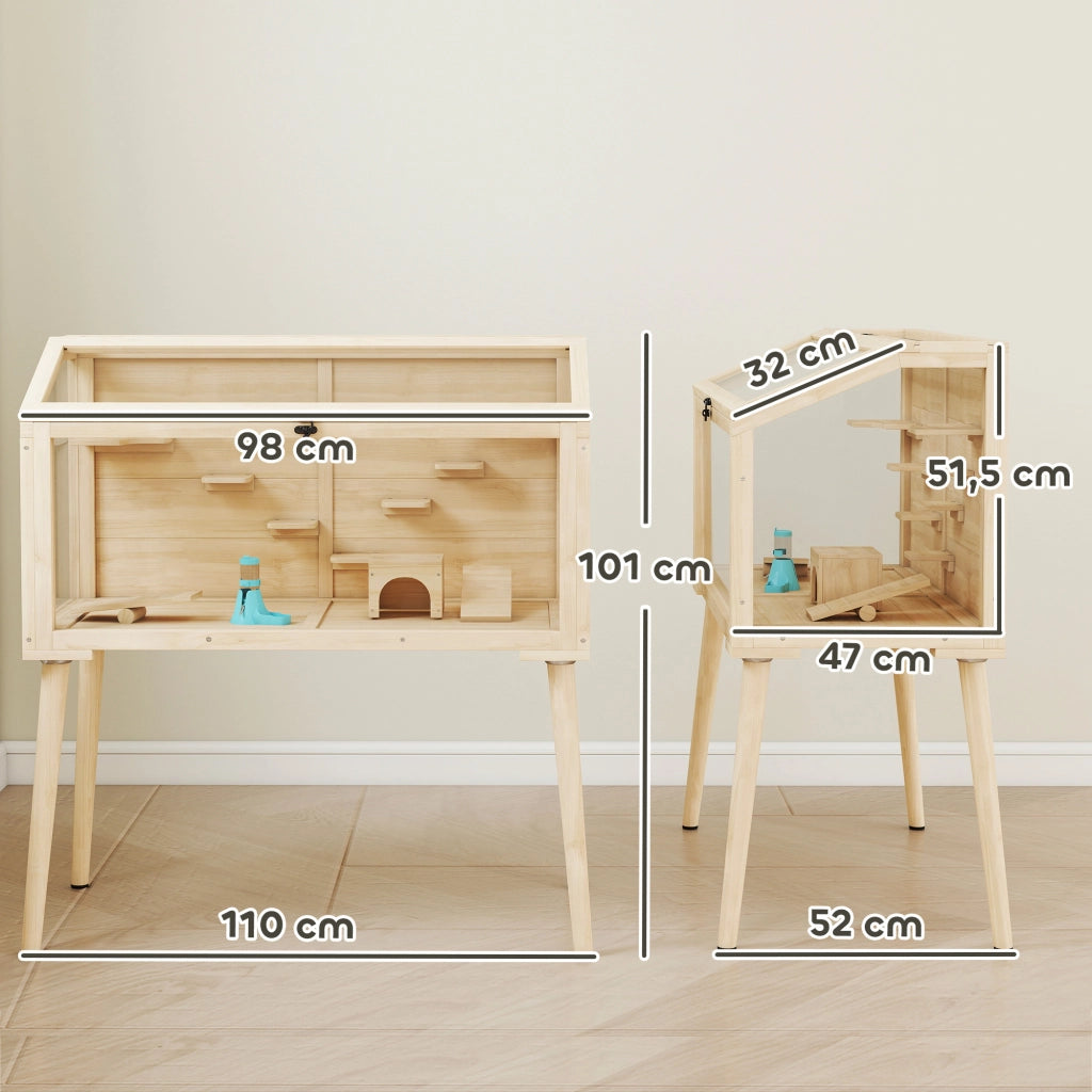 Gabbia per criceti in legno naturale con tetto apribile 7 piattaforme 2 altalene ¨C Xylo ¨C 110x52x101cm