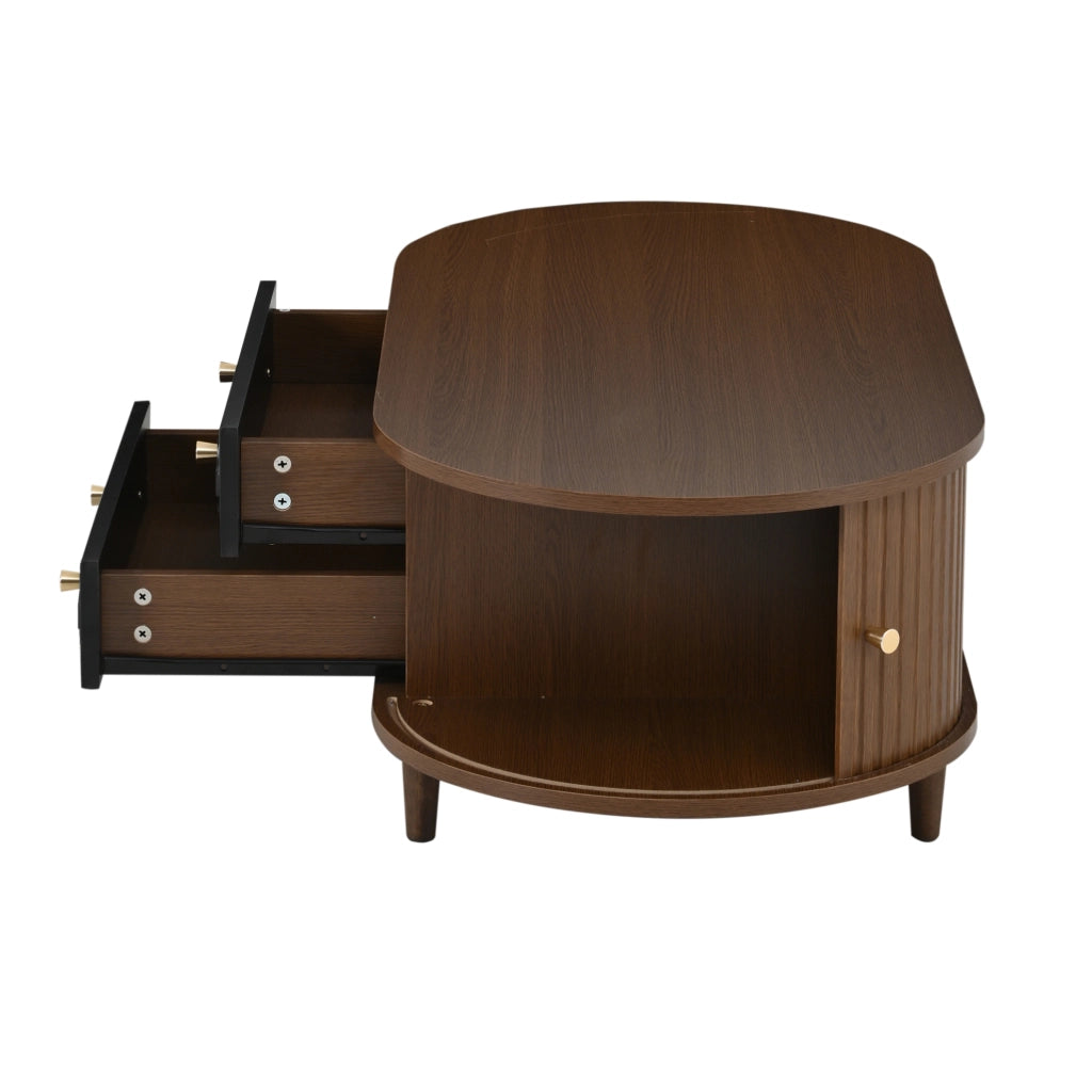 Tavolino da salotto 100x50x36 cm con 2 cassetti e 2 ante avvolgibili in truciolare; noce e nero