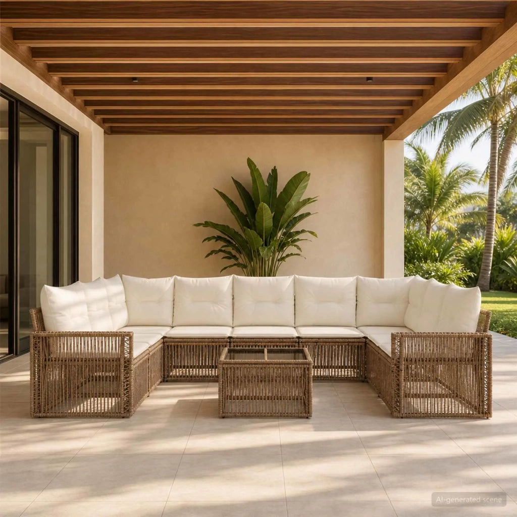Set Divano da Giardino 10 pcs Beige e Bianco Crema polyrattan 3435231