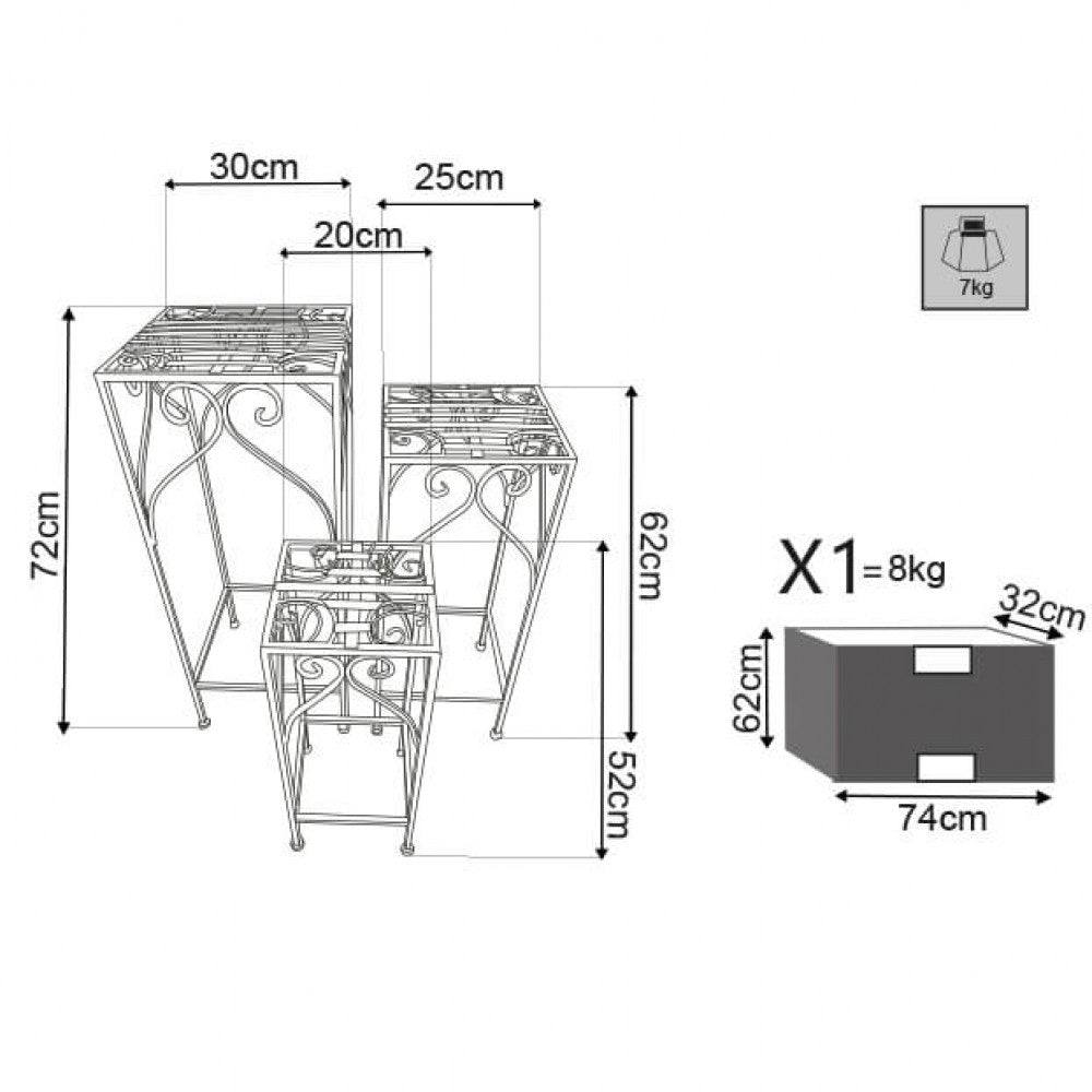 Set 3 Fioriere Vincent in Acciaio Bianco Antico