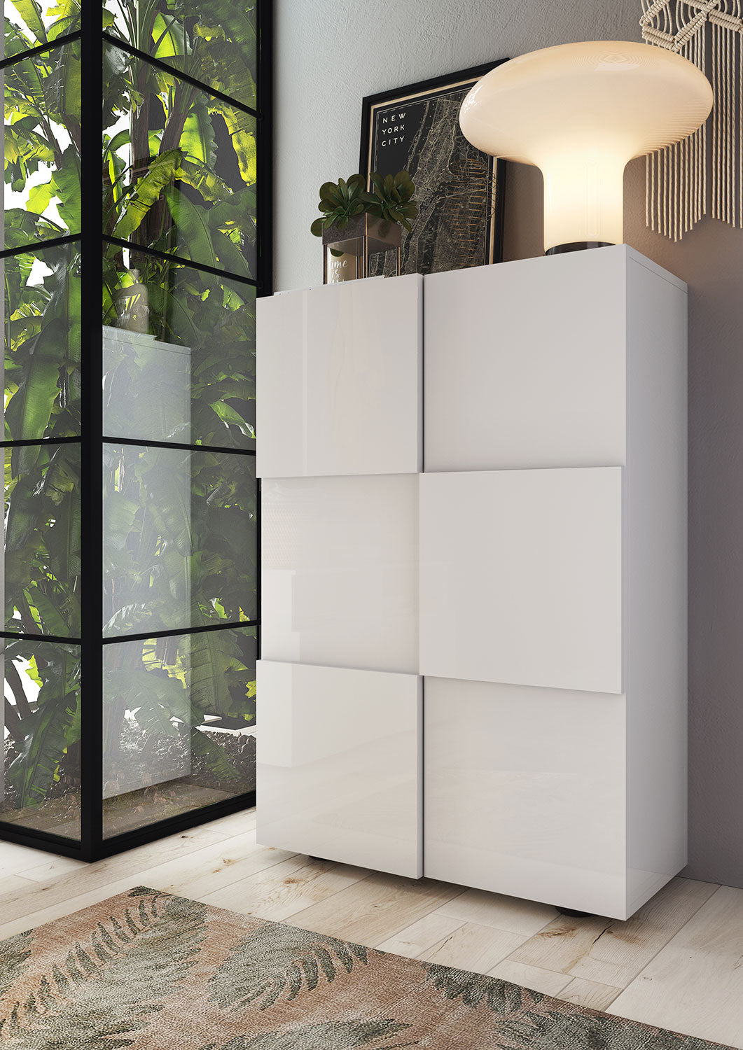 Mobile Multiuso 2 Ante con 5 Ripiani 78x36x115,5 cm Modello Dama Bianco Lucido