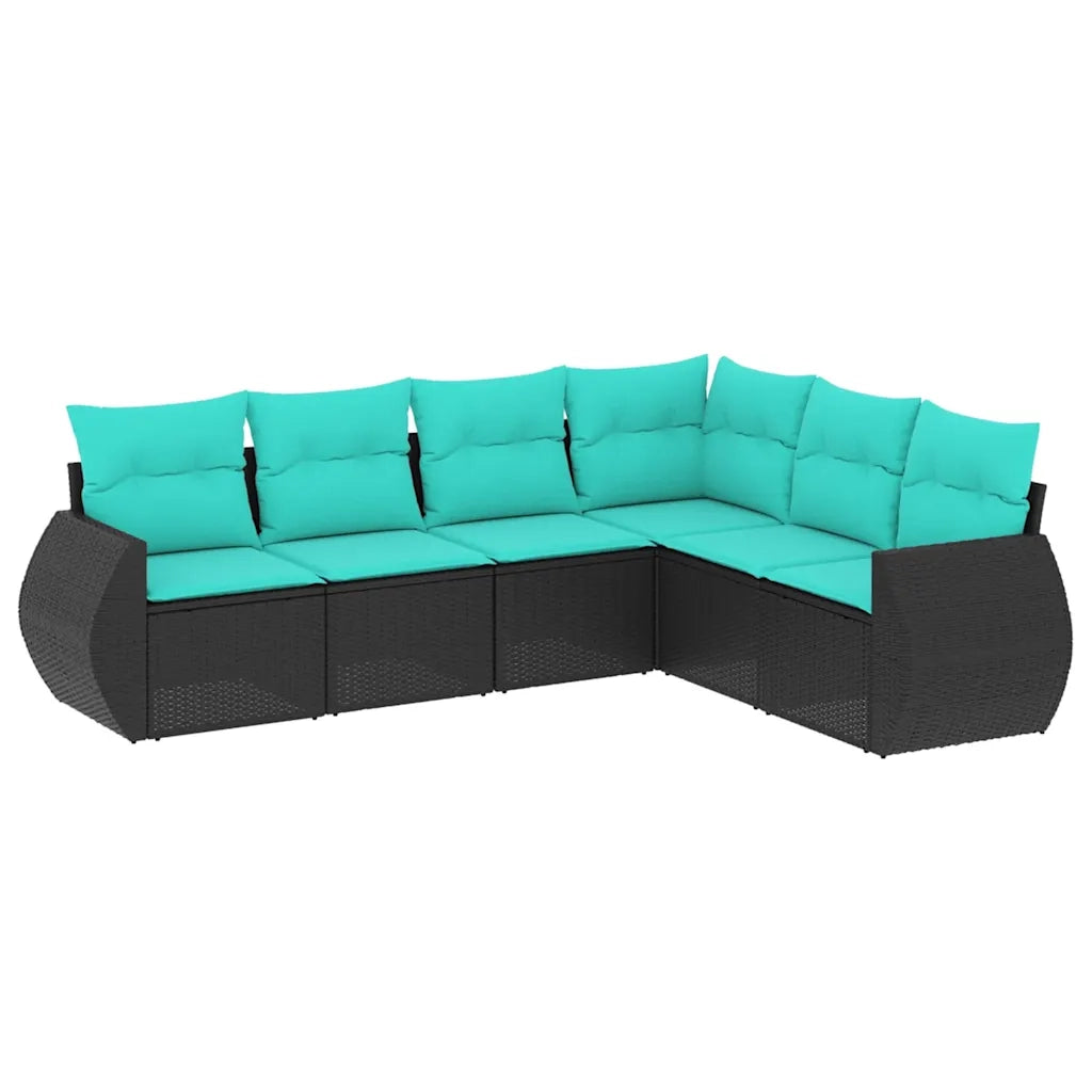 Set Divani da Giardino 6 pz con Cuscini Nero in Polyrattan 3221406