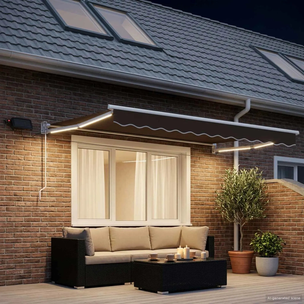 Tenda retrattile manuale con LED Tortora 3425630