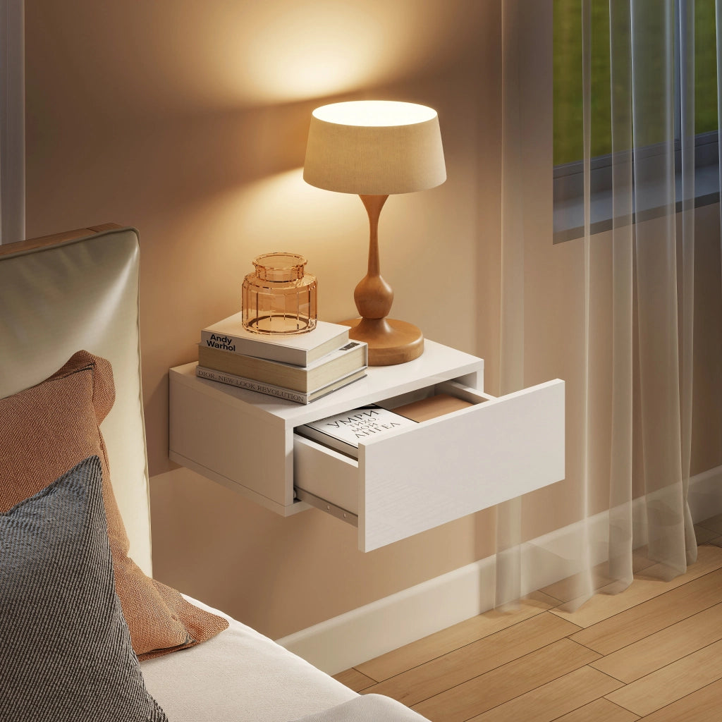 Comodino a sospensione con cassetto ¨C zephmum ¨C 40x30x15 cm bianco